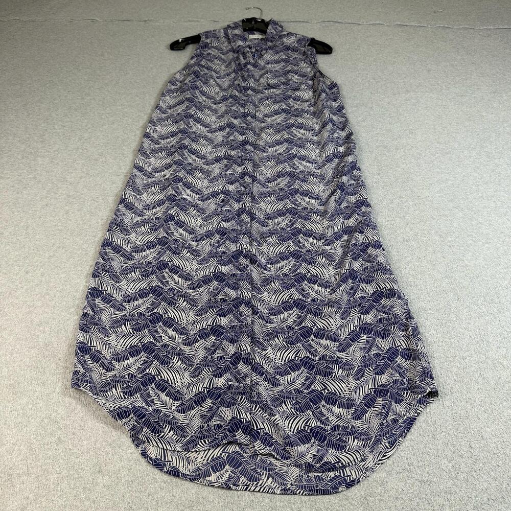 Equipment Femme Silk Dress Women Large Blue Leaf Button Midi Swing Boho Coastal